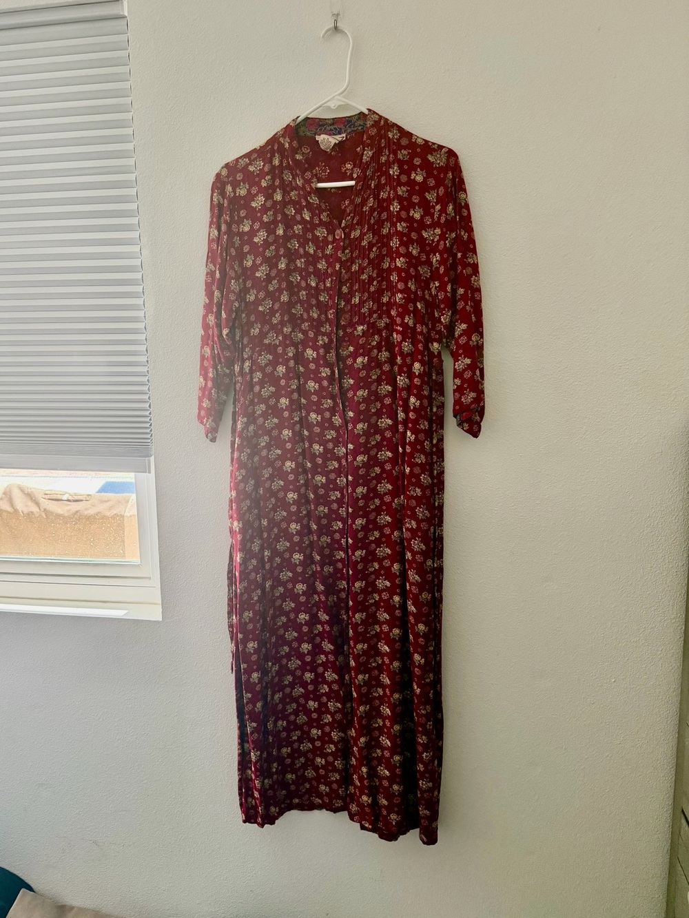 April Cornell Burgundy Floral Button-Front Maxi Dress